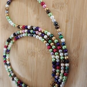 Hand Crafted Bead Soup Pearl Beaded Necklace 47 Inches Long Multicolor